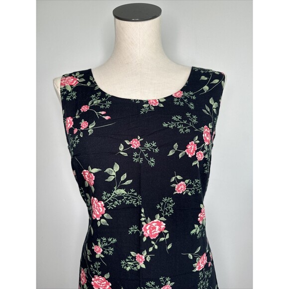 Vintage Kathie Lee Dress Black Floral Sleeveless Slip Tank Tie Back Size 4/6 - Picture 6 of 10